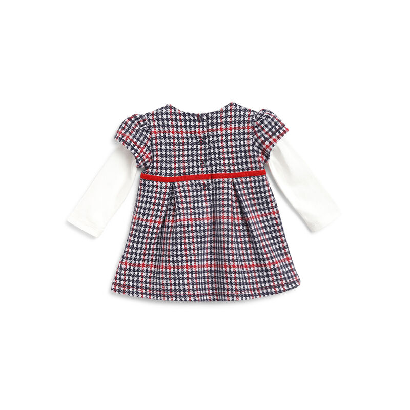 Girls White and Red Checkered Long Sleeve Dress image number 1